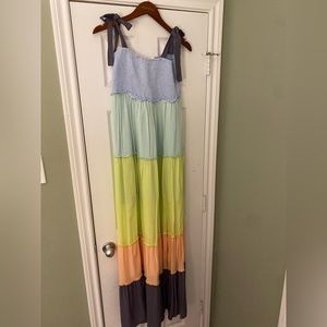 Maxi smocked multicolor casual dress